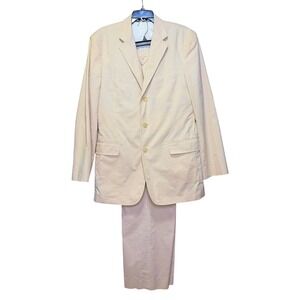 J.Crew Mens Seersucker Suit Tan White 42L Blazer 34X33.25 Pants Style 73804 SP06